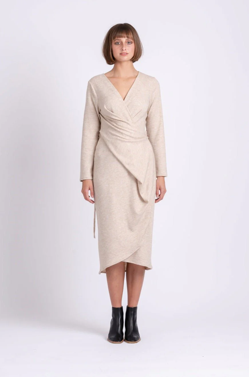 OFS Wrap Dress in Sand Knit - Image 2