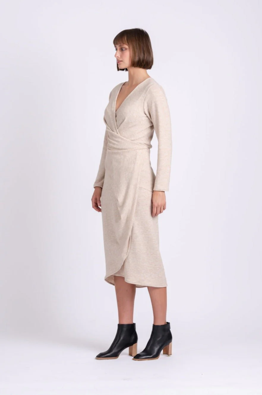 OFS Wrap Dress in Sand Knit - Image 3