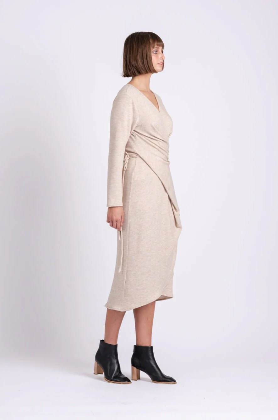 OFS Wrap Dress in Sand Knit - Image 5