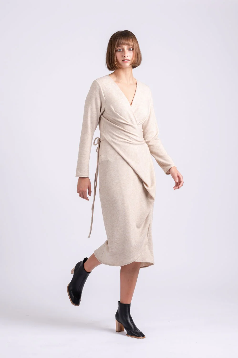 OFS Wrap Dress in Sand Knit - Image 6