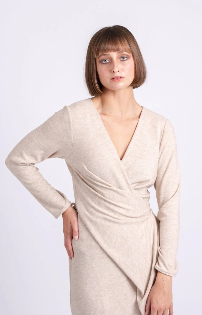 OFS Wrap Dress in Sand Knit - Image 7